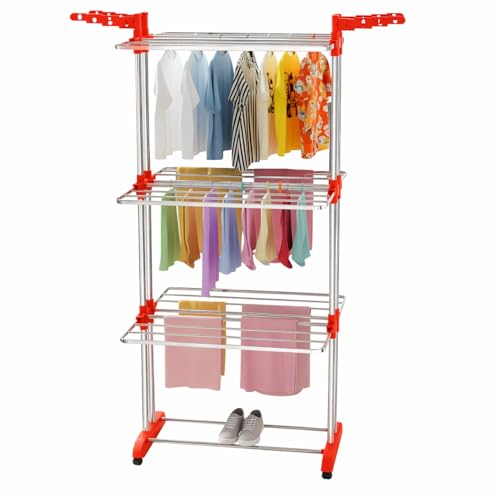 Image of LiMETRO STEEL Premium Clothes Drying Stand Foldable with Wings | Heavy Duty Steel Clothes Stand | Rust Proof Cloth Dryer Stand | Space Saving Clothes Drying Rack for Balcony & Indoor Use