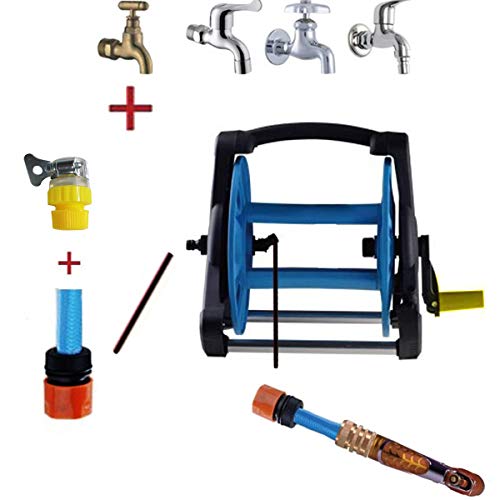 Mobile Garden Hose Reel Rack Hose Storage Rack Cart Stand for 65 Feet 1/2 Inch Hose Apply To Household Gardening and Cleaning. Equipped 3 pcs quick hose connector,1pcs tap connector,2pcswall hook.blue - Thumbnail 2