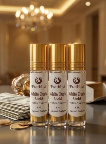 Image of White Oudh Gold Attar Roll-On Perfume Oil - 8 ml x 3 | Alcohol Free | Long Lasting Rich Fragrance | Men & Women | Pocket Size Travel Friendly Roll On | Daily Wear (Pack of 3)