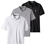 U.S. Polo Assn. 3 Pack Men's Classic Fit Short Sleeve Pique Polo T Shirt, Cotton Golf Shirt for Men, HGry/Wht/Blk, M