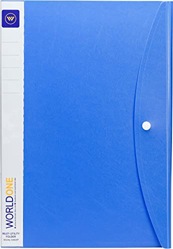 Image of Worldone FC (Foolscap Size) | Multi-Utility Document Folder | 40 Top-Loading Sleeves | Snap Button Closure | Durable 0.75mm Virgin PP Sheet | Ideal for Office, School & College | Blue (Pack of 2)