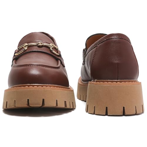Image of Platform Loafers for Women Chunky Heel Lug Sole Loafers Slip ons Round Toe