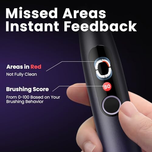 Oclean Cepillo electrico sónico X Series Pro Gift Set, Pantalla táctil inteligente, 32 Niveles de intensidad, 3 Modos, Cargador 2 en 1, 30 días, IPX7, 6 Cabezales, Estuche de viaje, Morado - imagen 2