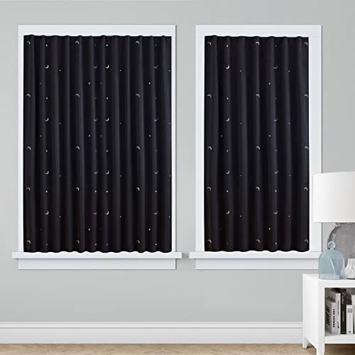 Image of Goabroa (2 Pack Portable Baby Travel Windows Blackout Curtain, 78"x 50" Adjustable Temporary Blackout Shades with Suction Cups for Nursery or Dorm Room - Moon & Stars Pattern