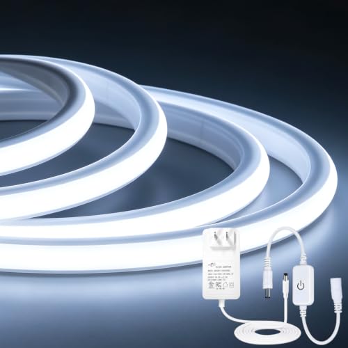 Image of iNextStation 32.8FT Neon LED Light Strip 6500K White with Dimmer and Plug