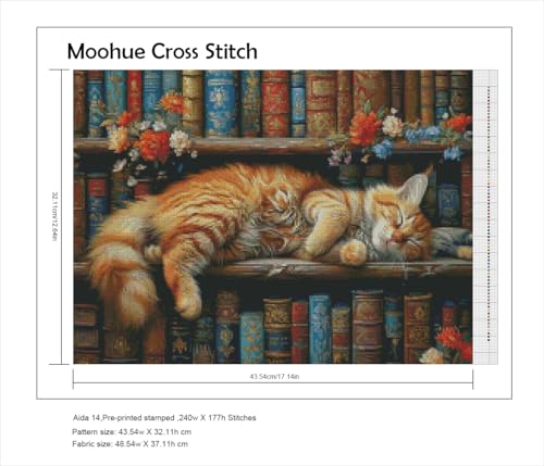 Image of Moohue DIY Counted Stamped Cross Stitch Kits for Adults 14 Count Cross Stitch Patterns Animal cat Flowers Book Printed Cross Stitch Kits for Adults (Animal Cat Books)
