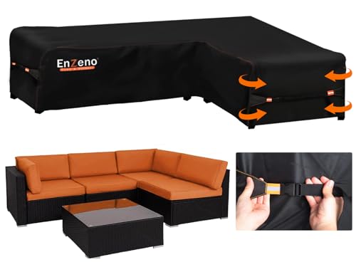 Enzeno Copridivano ad angolo in rattan, impermeabile, 420D, resistente, tessuto Oxford da esterno in rattan con nastro impermeabile (286 x 222 x 87 cm)