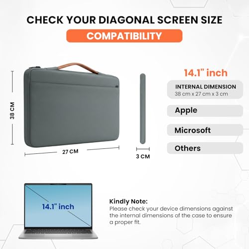 Image of Dyazo 14-14.1 Inch Laptop Sleeve Case Cover | Soft Padded Interior with Handle & Front Pocket for Accessories | Compatible for MacBook Air /Pro, Dell, HP, Microsoft Surface, Lenovo, Acer & More (Grey)