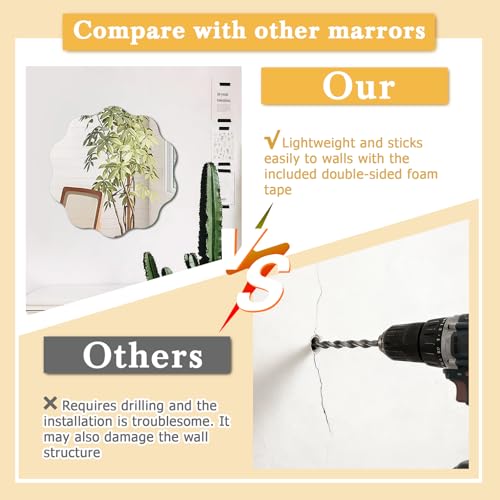 TSKDKIT Wall Mirror 30 cm Stick On Mirror for Walls, Self Adhesive Frameless HD Glass Mirrors Wavy Mirrors for Bathroom, Hallway, Bedroom - Image 5