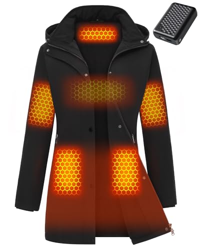 Genovega Women Long Heated Jacket Battery Pack Included Waterproof Ladies Coat With Hoodie 12V 7.4V Graphene Rechargeable Usb Electric Winter Apparel Clothes Sweater Sweatshirt Hoodie Vest Work Cold Weather cover
