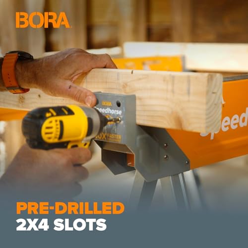 Bora Portamate Speedhorse XT Sawhorse Pair- Two pack, 30-36 inch height adjustable Legs, Metal Top for 2x4, Heavy Duty Pro Bench Saw Horse for Contractors, Carpenters - PM-4550T,Orange - Image 7