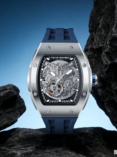 Image of TSAR BOMBA Mens Luxury Watch Automatic Watches for Men 50M Waterproof Japanese Mechanical Movement Tonneau Stainless Steel Case Sapphire Glass Big Face Cool Unique Fashion Gift Men