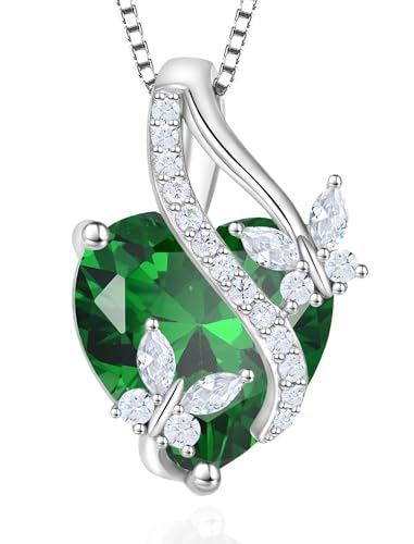Vesitim Butterfly Necklaces for Women Sterling Silver Infinity Heart Pendant Created Emerald Jewelry Gift