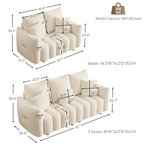 Image of OUYESSIR 2 Pieces Boucle Sofa for Living Room, Modern Deep Seat Loveseat & 3-Seater Couch, Oversized Cloud Sofa Couch Set, Comfy Upholstered Teddy Living Room Furniture, Light Brown