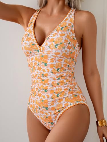 Image of B2prity One Piece Swimsuit for Women Tummy Control Ruched Bathing Suit Push Up Tie Back Swimwear Shell Stitched