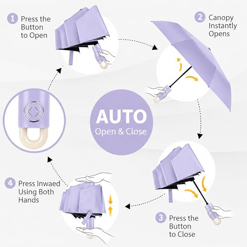 Image of AYSIS UV Umbrella with Novelty Clip Handle, Travel Umbrellas for Rain and Sun Windproof Compact, Automatic Open Close, 8 Ribs, Portable Umbrella for Men and Women