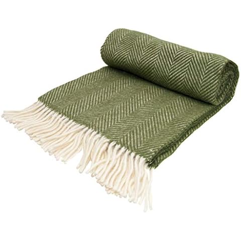 Herringbone Pure New Wool Knee Rug in Olive Cover
