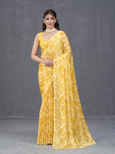 Image of Garden Vareli Nara Chiffon All-Over Floral Print Saree With Blouse Piece