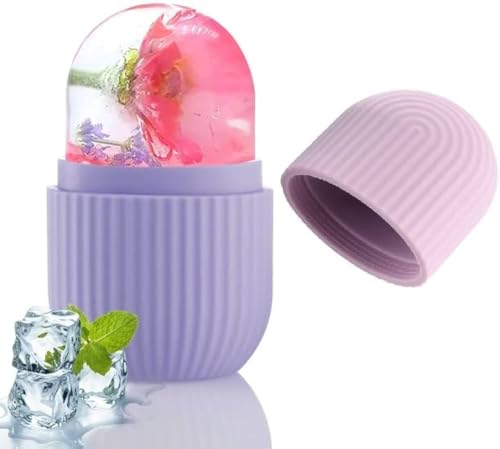 Image of Ice Roller for Face Skin Care with Flower Design | Reusable Facial Ice Massage Roller for Puffiness, Dark Circles & Glowing Skin | Cooling Beauty Tool for Face, Eyes & Neck | Portable Silicone Ice Mold Roller (PURPLE)