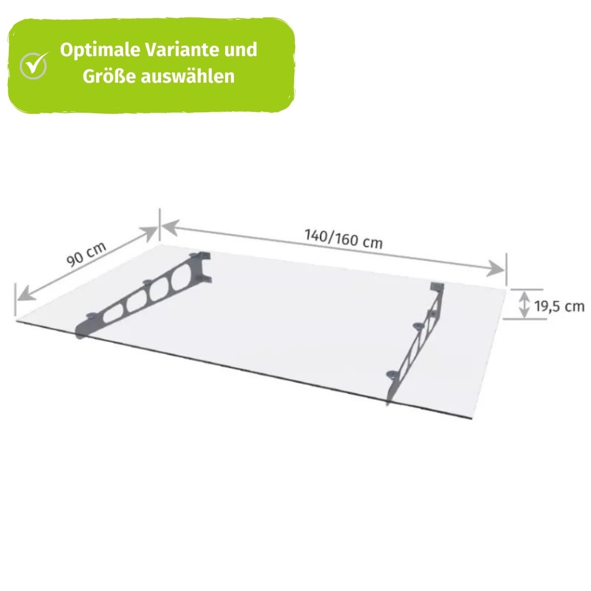 HORI stilvolles Vordach für Haustür - Sicherheitsglas mit Edelstahl Rahmen - wetterfeste Überdachung für Eingangstür - mit UV-Schutz & Regenschutz - pflegeleicht & langlebig - 140 x 90 x 16 cm