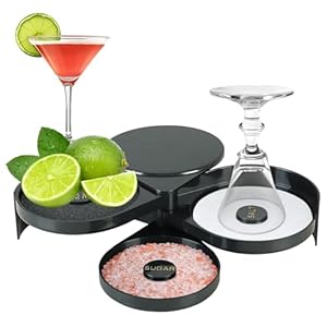 DASBET 3-Tier Bar Glass Rimmer 1 Pack Salt Rimmer Bartender Tool with 3 Swing-Out Trays, Sponge Included, Black Plastic Salt & Sugar & Lime Juice Rimmer Box for Margaritas, Cocktails & More