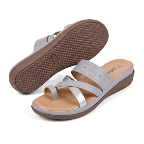 Image of YOHO Evergreen Slides Cross Strap Sandals for Women | Stylish, Comfortable Orthopedic & Anti Skid | Office, Summer, Beach, Casual Wear Flats for Ladies /Girls