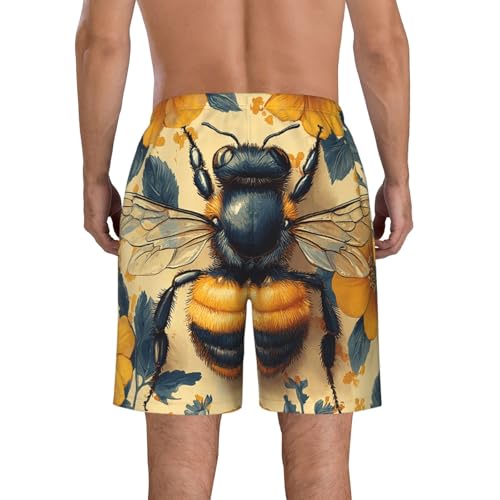 Men's Swim Trunks Beach Board Shorts Swimwear Bathing Suits - Cartoon Bee Patterns Retro3