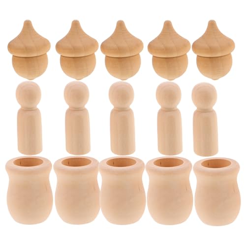 KALLORY 木製どんぐりペグ人形 1セット:クラフトファームハウス木製ファミリーフィギュア装飾、DIYクリスマスオーナメント、感謝祭、秋の保育園の装飾用