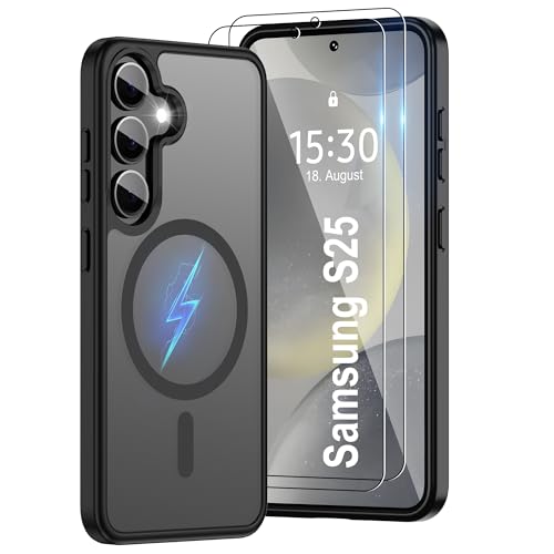 Für Samsung Galaxy S24 Hülle & Galaxy S25 Hülle:Kompatibel mit MagSafe [Super Magnetisch & Militärschutz ] Extrem Haltbarkeit Matt Transluzente/Kratzfest/Anti-Fingerabdruck für S24 & S25 (Schwarz)