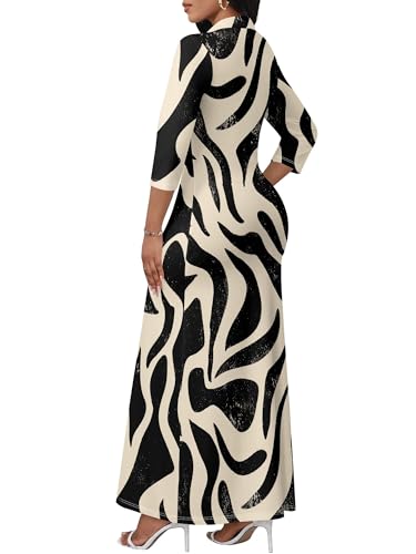 Image of PinkPatty Women's Casual 3 /4 Sleeve Polo V Neck Bodycon Maxi Dress