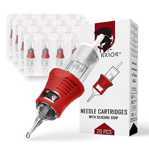 WARRIOR PRO Tattoo Needle Cartridges with Silicone Rubber Handle Sterilized Tattoo Needle Cartridge Round Liner 20 pcs 316L Japanese Surgical Steel Permanent Makeup PMU(0.25MM-0803RL)