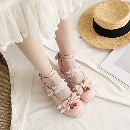 Girls Lolita Shoes Bow High Heels Mary Janes Shoes Dress Platform Strappy Kawaii Shoes Black Leather Pumps Shoes3