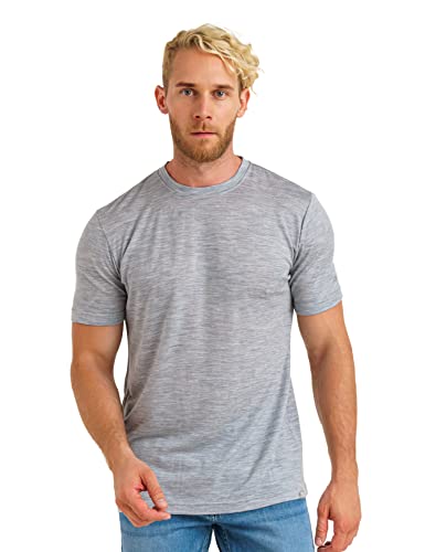 Merino.tech Merino Wool T-Shirt Mens - 100% Merino Wool Undershirt Lightweight Base Layer (Heathered Grey Medium)