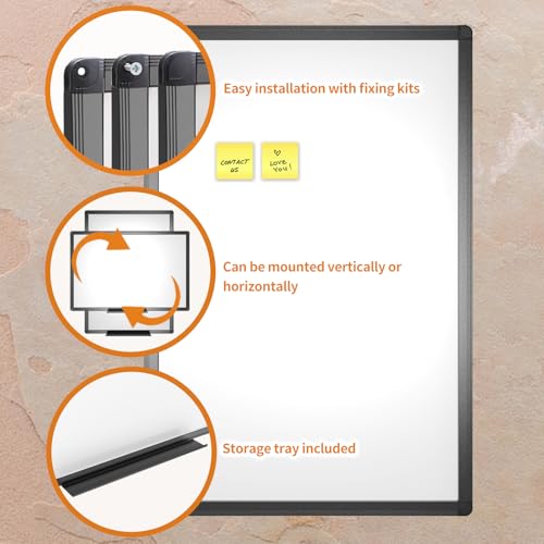 viz-pro magnetic dry erase white board 36 x 24 inches black aluminium frame