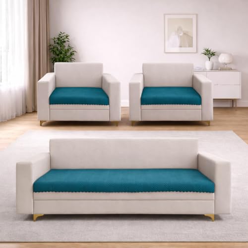 Image of Homerz Premium Velvet Sofa Cover Panel | Soft & Velvety Fabric | Rich Vibrant Colours | Sofa Protector for Living Room (Teal, 5 (3+1+1) Seater, Only Seat Cover)