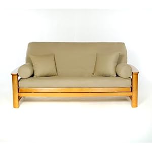 100% Cotton Full Size Futon Cover – Khaki – Washable Zippered Sofa Furniture Bed Mattress Covers – Armless Couch Zipper Slipcover Protector/Encasement