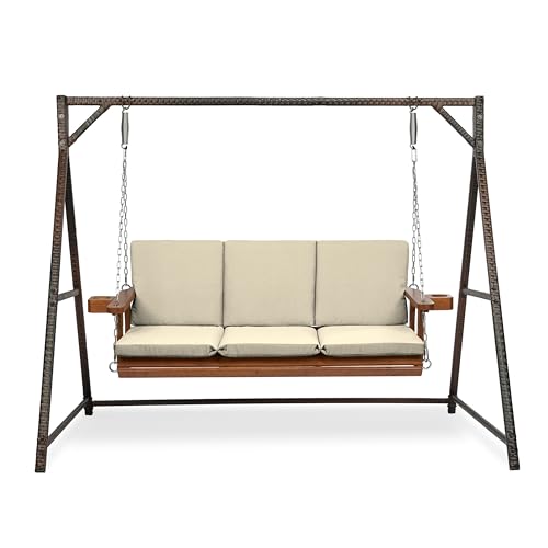 Image of Arden Indoor /Outdoor Swing Cushion Set, 56 x 20, Water Repellent, Fade Resistant, Cushion Set for Swing or Bench Tan Leala