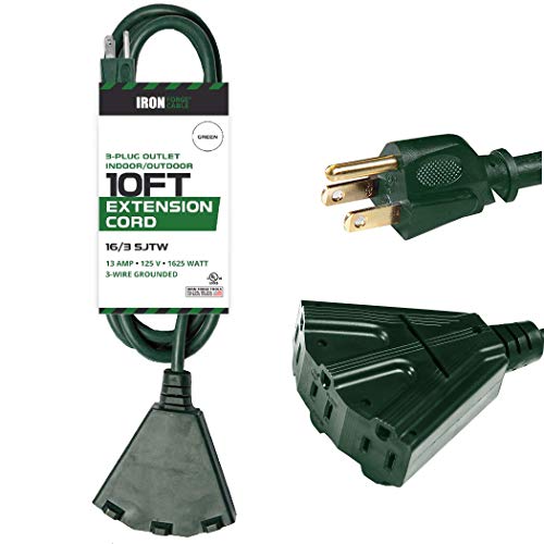 10 Ft Outdoor Extension Cord with Power Block - 16/3 Durable Green Cable