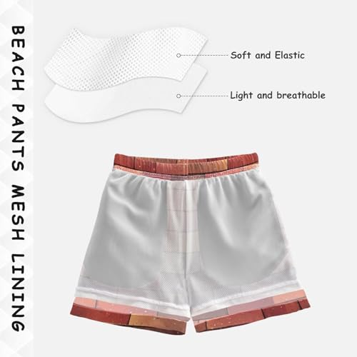 Pigsaly Boys Swim Trunks Gradient Flashing Brick Red Terracotta Checkered Boys Board Shorts Swimsuit Swimwear 5T4