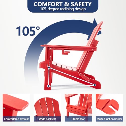 Chaise Adirondack pliante de jardin avec support téléphone rouge
