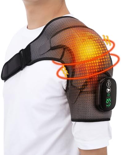 Cordless Shoulder Heating Pad, Heated Shoulder Wrap with Vibration, Shoulder Massager Heated Shoulder Brace for Women Men