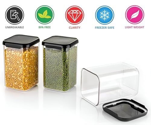 Image of Airtight Kitchen Storage Containers (Set of 6, 1100ML) | BPA-Free Food Jars for Cereals, Pulses, Snacks | Clear Plastic Containers for Fridge & Pantry Organizing