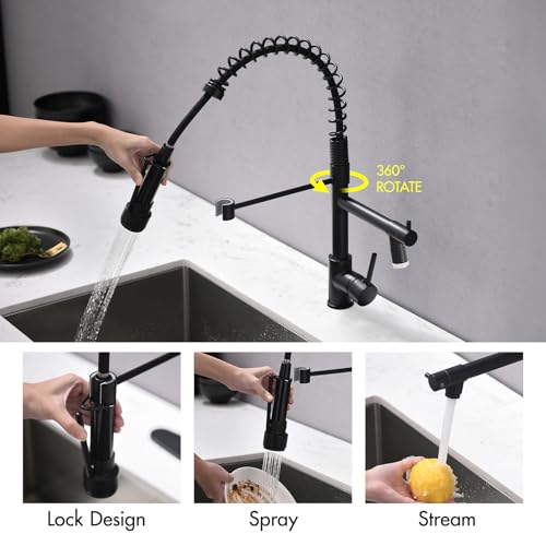 Image of AIMADI Kitchen Faucet,Black Kitchen Faucet,Commercial Pull Down Sprayer | Single Handle Single Hole Spring Kitchen Sink Faucet,Matte Black