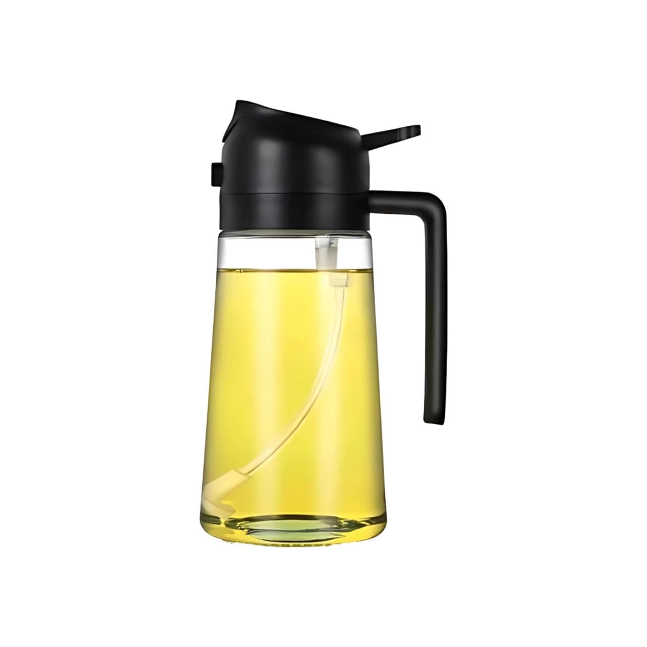 KAMPS 470ml/16oz Olive Oil Spray Bottle – 2-in-1 Dispenser & Sprayer for Cooking – Refillable Glass Bottle – Ideal for Air Fryer, Grilling, Baking, Roasting, BBQ – Kitchen Gadget (Black)