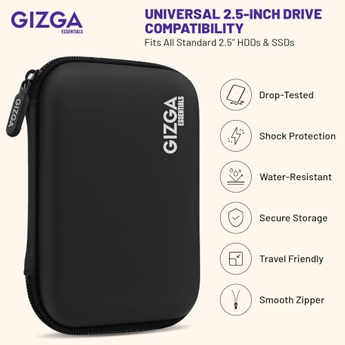 Gizga Essentials Universal 2.5 Inch External Hard Drive Case| Shockproof, Water-Resistant PU Travel Pouch for HDD/SSD| Compatible with WD, Seagate,... - Image 2