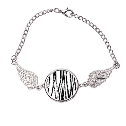 Brushwork - Pulsera con textura de línea vertical y alas de ángel, Medium, Metal
