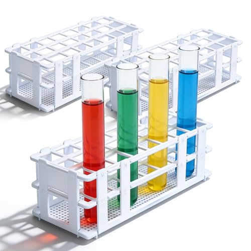 GOEDCH Lot de 3 supports de tubes : 25 mm x 24 trous blanc en plastique pour tubes à essai de laboratoire, support de tubes à essai de laboratoire, support de tube de test pratique pour laboratoire