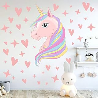 Senua Pink Unicorn Wall Decals Stars Love Hearts Stickers For Girls Babies Children Teens Kids Bedroom Nursery Christmas Birthday Party Decoration
