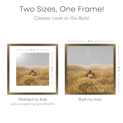 Image of Homeforia 8x8 Bronze Picture Frame, High-End Metal, 6x6 Mat, Glass | High End Aluminum, Tempered Glass, Acid-Free 6x6 Removable Mat, 8x8 in Edge-to-Edge Display 8x8, Wall Kit, Set Of 1