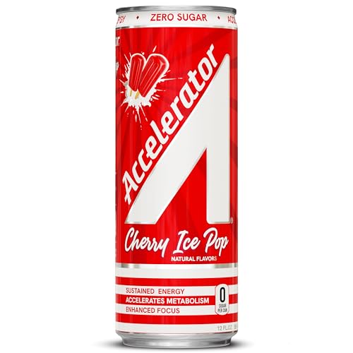 Image of Accelerator Energy Drink,Cherry Ice Pop 12oz can,Zero Sugar,Sustained Energy from 100% Natural Caffeine (200mg from Green Coffee Bean & Green Tea extract),(Pack of 24)